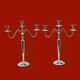 Pair of vintage three-armed chrome metal candlesticks