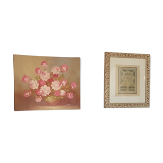 Tableau huile sur toile signée "les roses"
