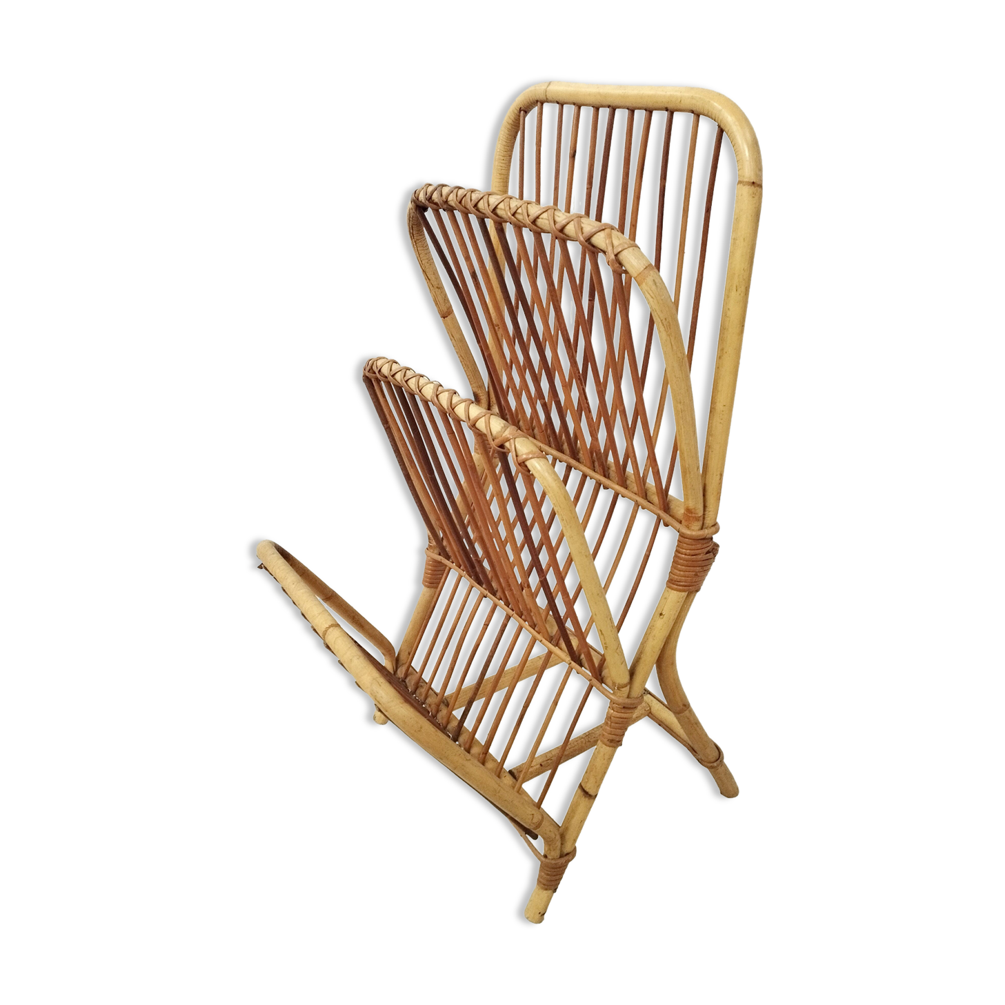 Vintage rattan magazine holder