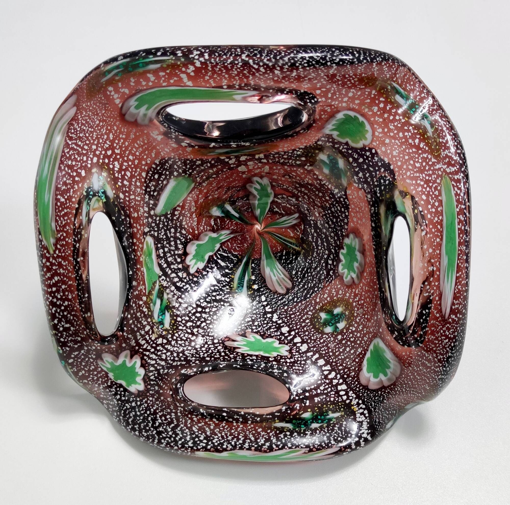 Vintage Brown Murano Glass Ashtray / Catchall by Fratelli Toso with Murrines