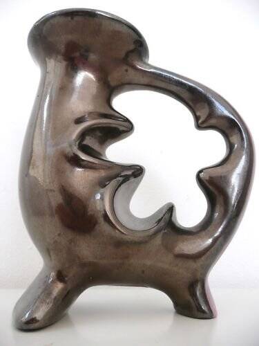 Bicolour zoomorphic ceramic candlestick from the 1950s, vintage.