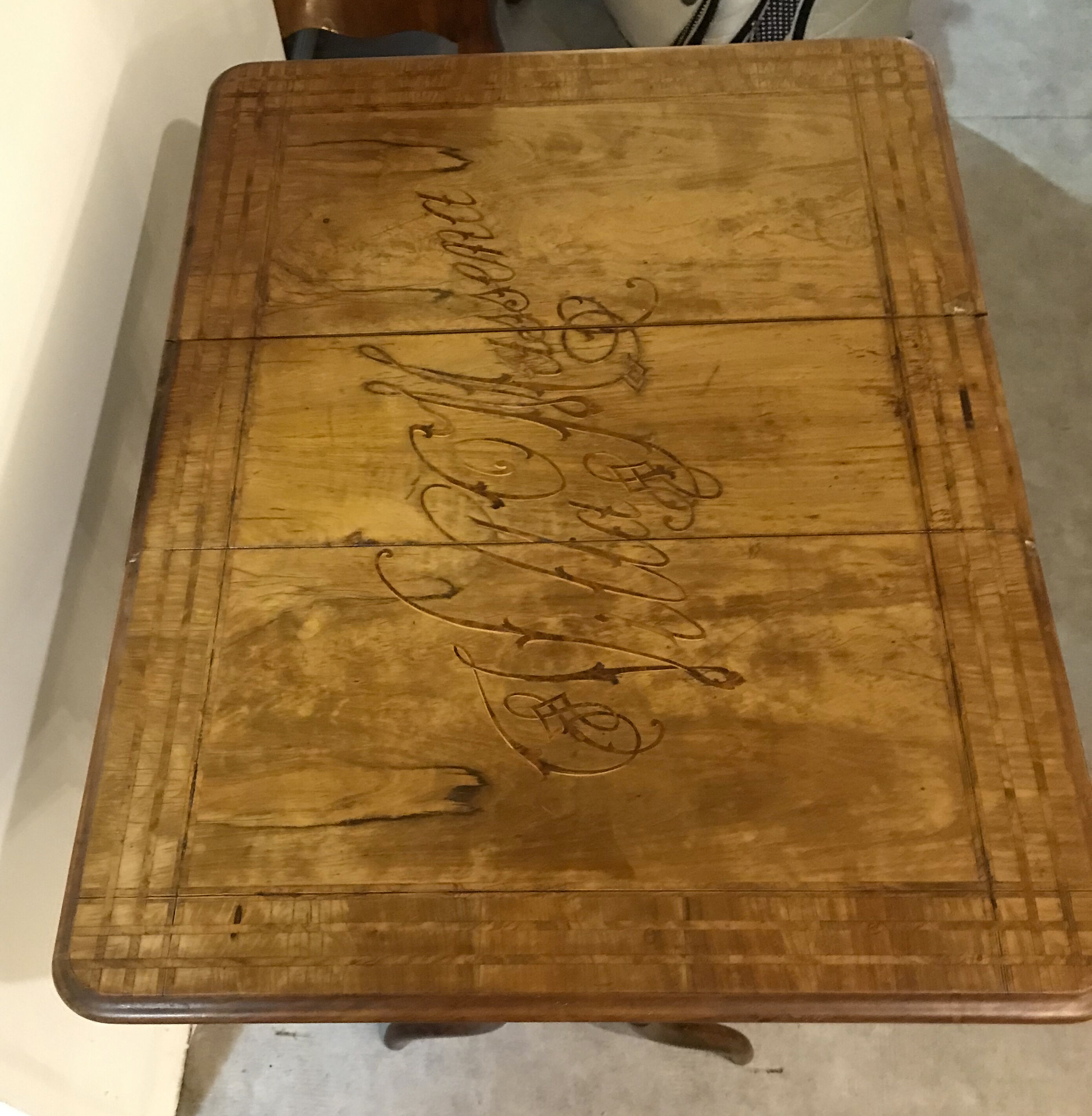 Napoleon iii walnut shutter table with marquetry villa massena nineteenth era