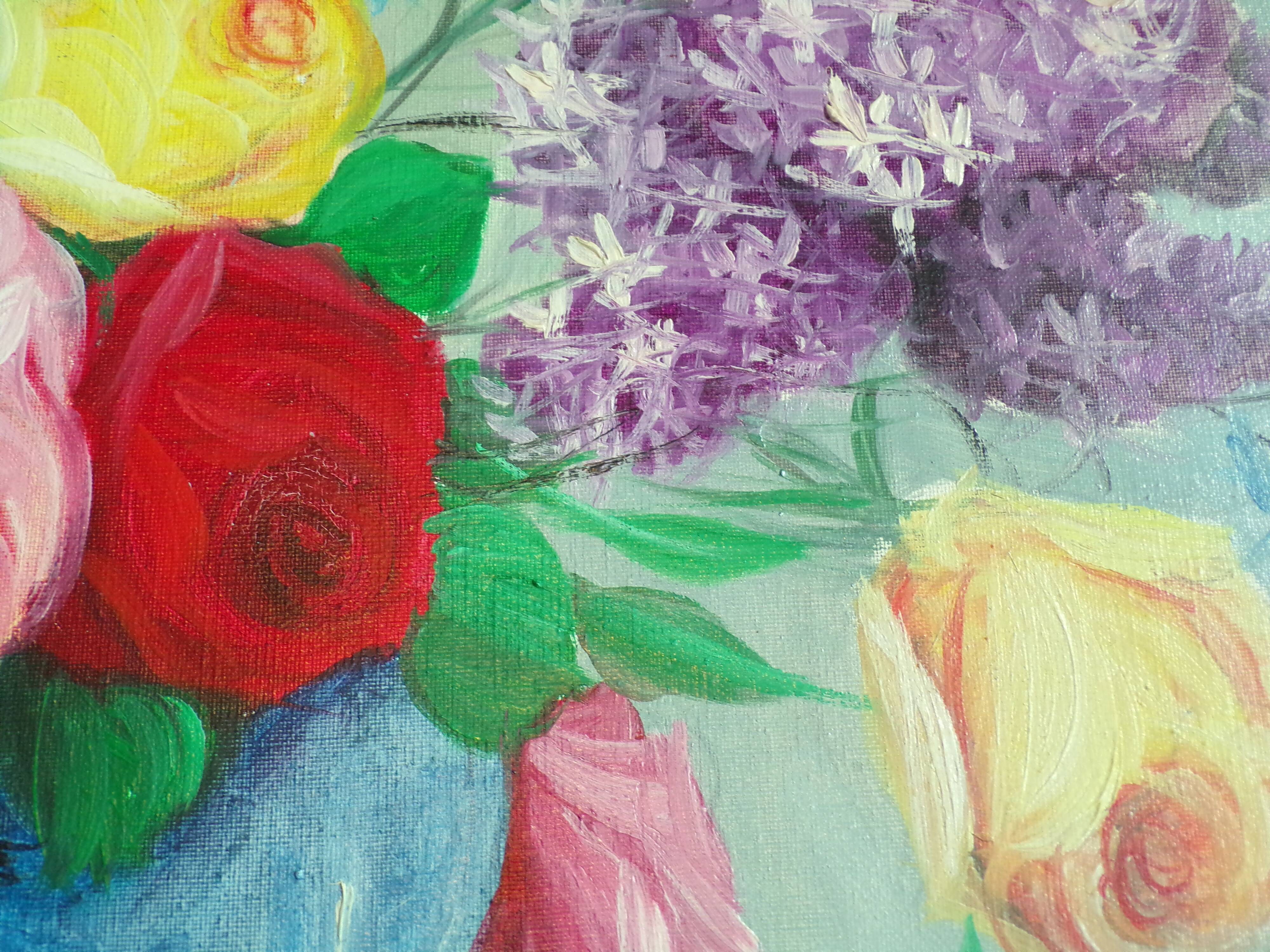 Old painting representing a bouquet of flowers