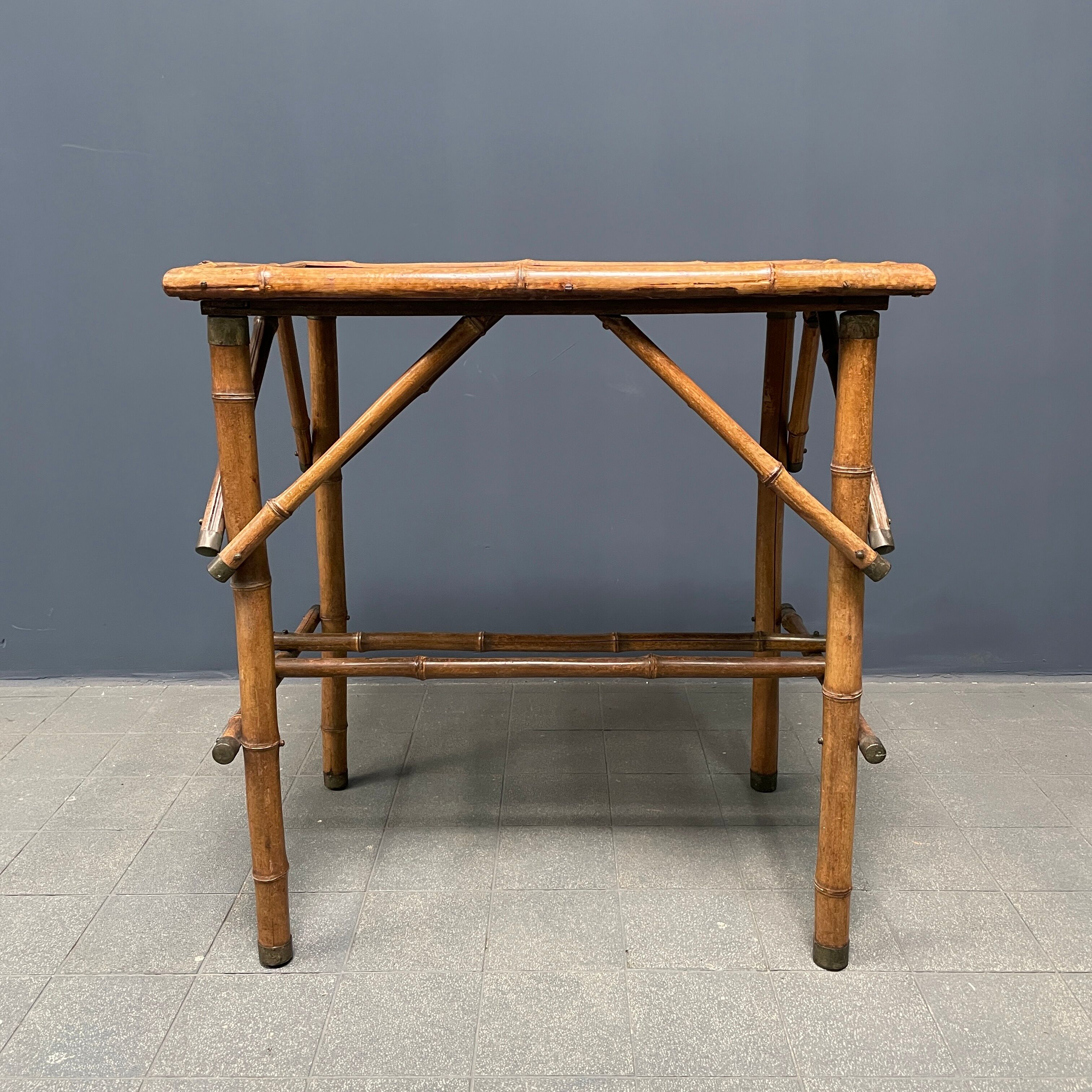 Bamboo side table with mirror top from France, 1940s