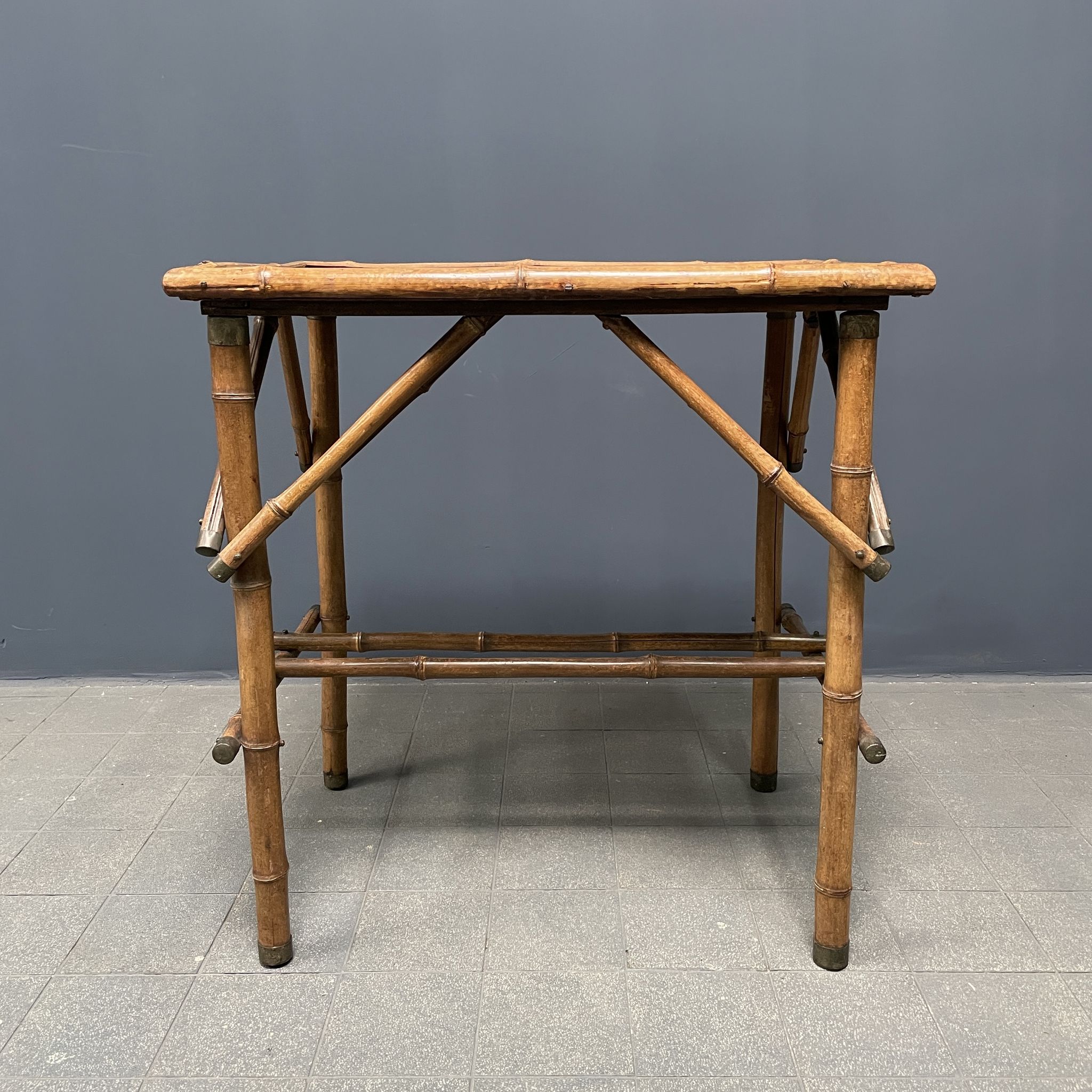 Bamboo side table with mirror top from France, 1940s