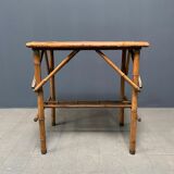 Bamboo side table with mirror top from France, 1940s