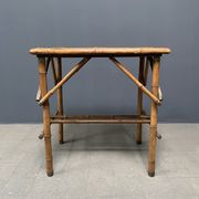 Bamboo side table with mirror top from France, 1940s