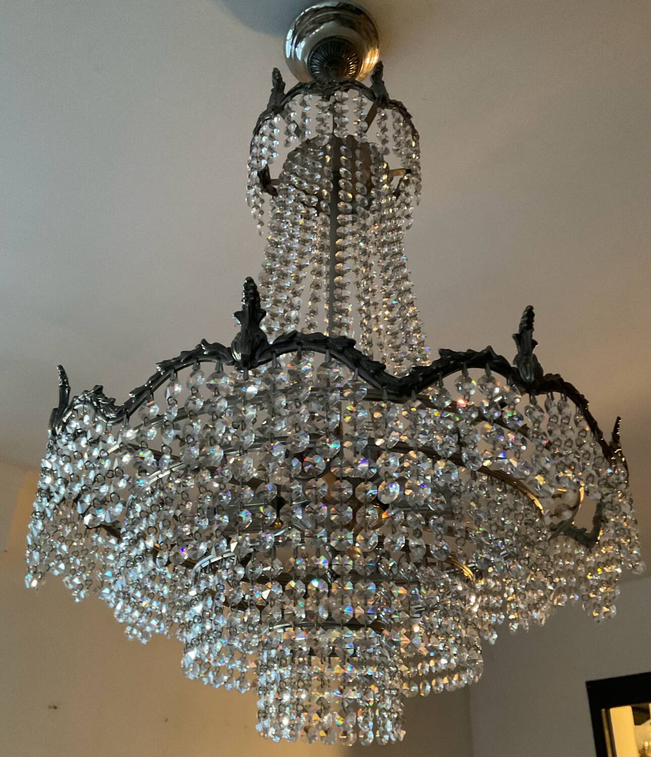 Lustre Montgolfière à pampilles en cristal