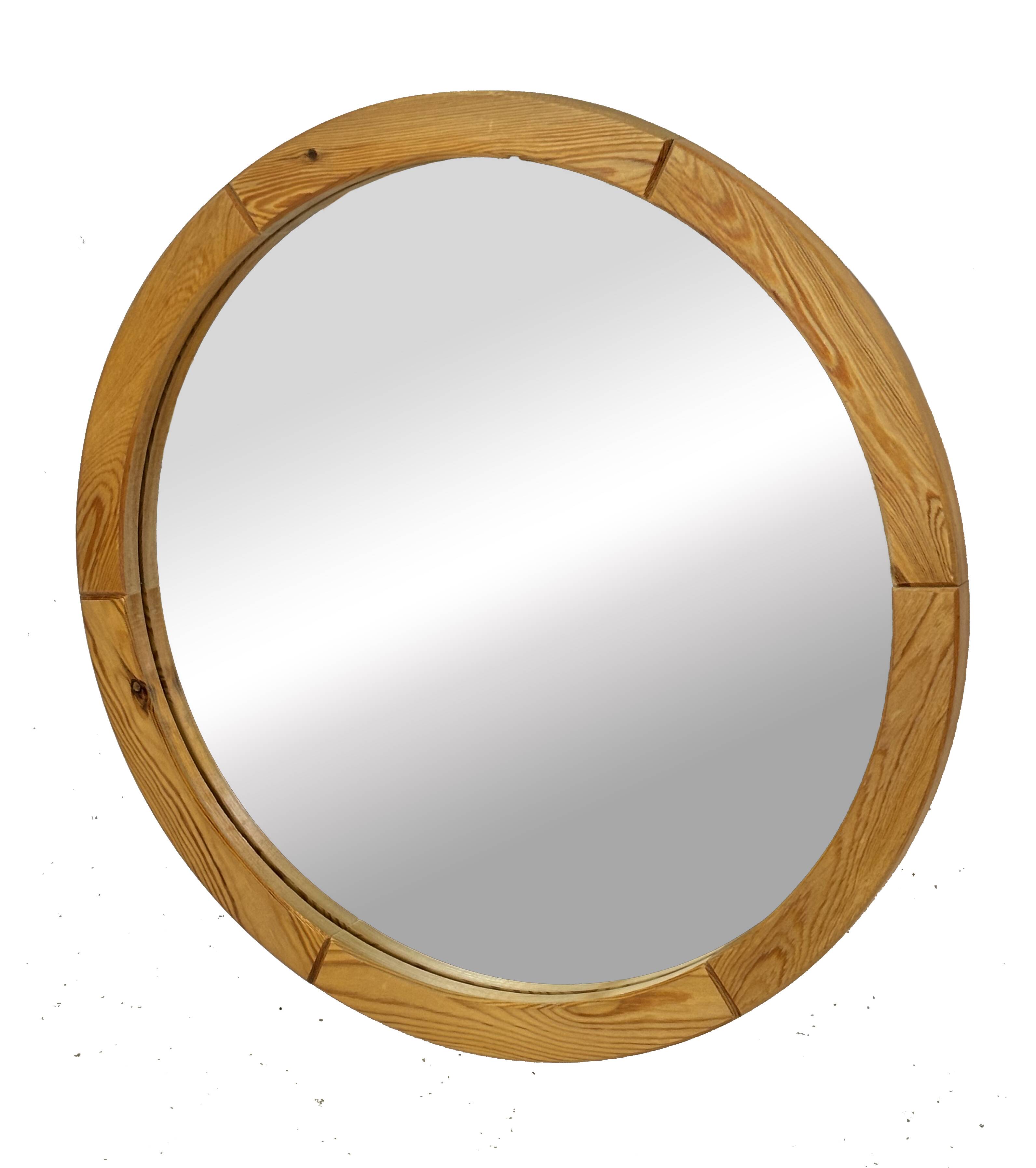 Vintage 70s round pine mirror Swedish design