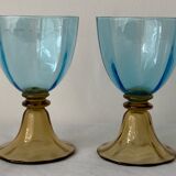 5 glasses in amber and blue crystal George Sand diabolos 19th century