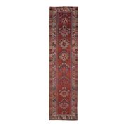 Vintage Turkish hand-knotted wool cotton red runner rug 83x362