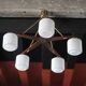 Teak and opaline pendant light, Scandinavian ceiling lamp, vintage wooden pendant with 5 lights, decor.