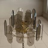 Vintage ceiling light with 6 arms in transparent glass and chrome metal, Kalmar style from the 1960s.