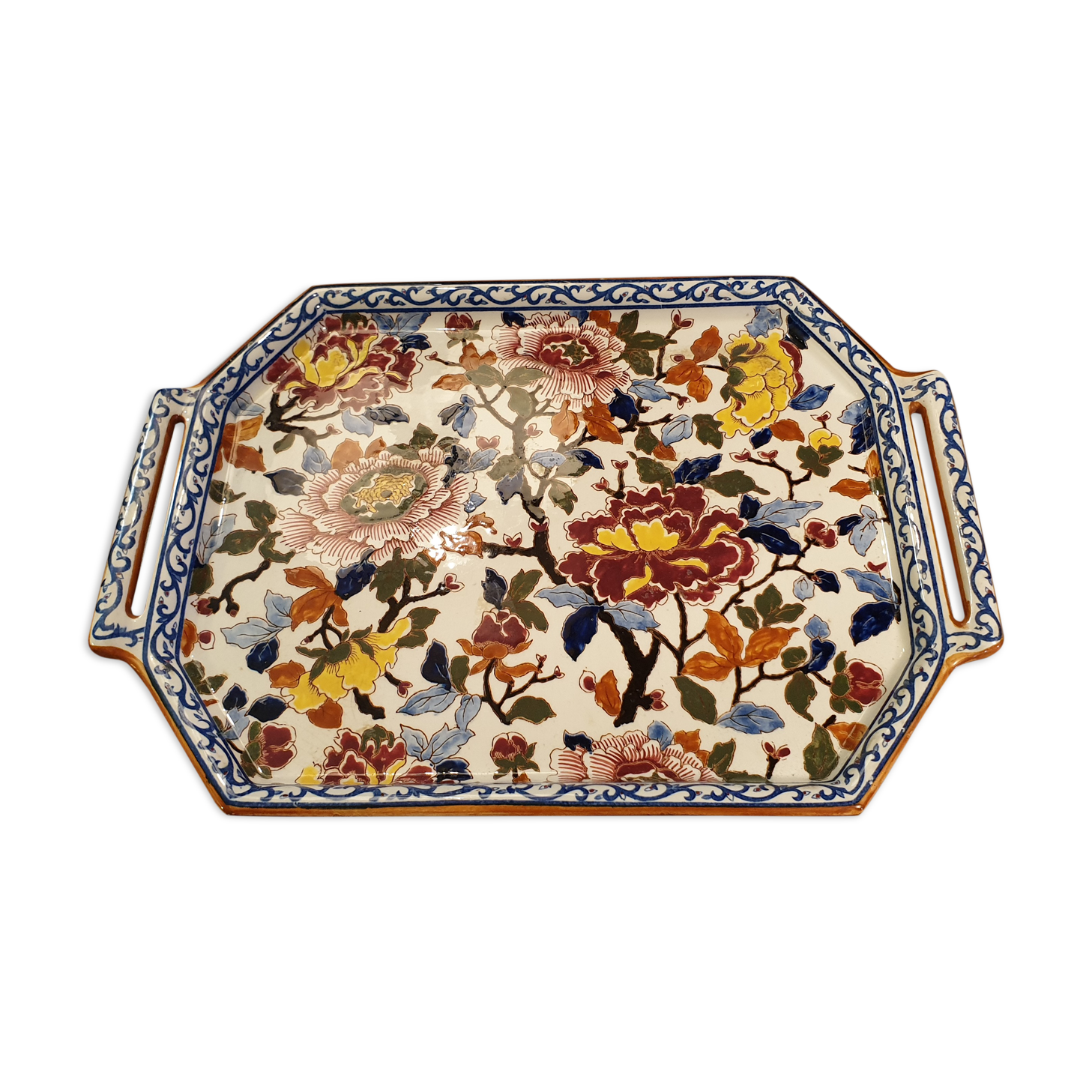 Gien earthen earthenware dish peony model