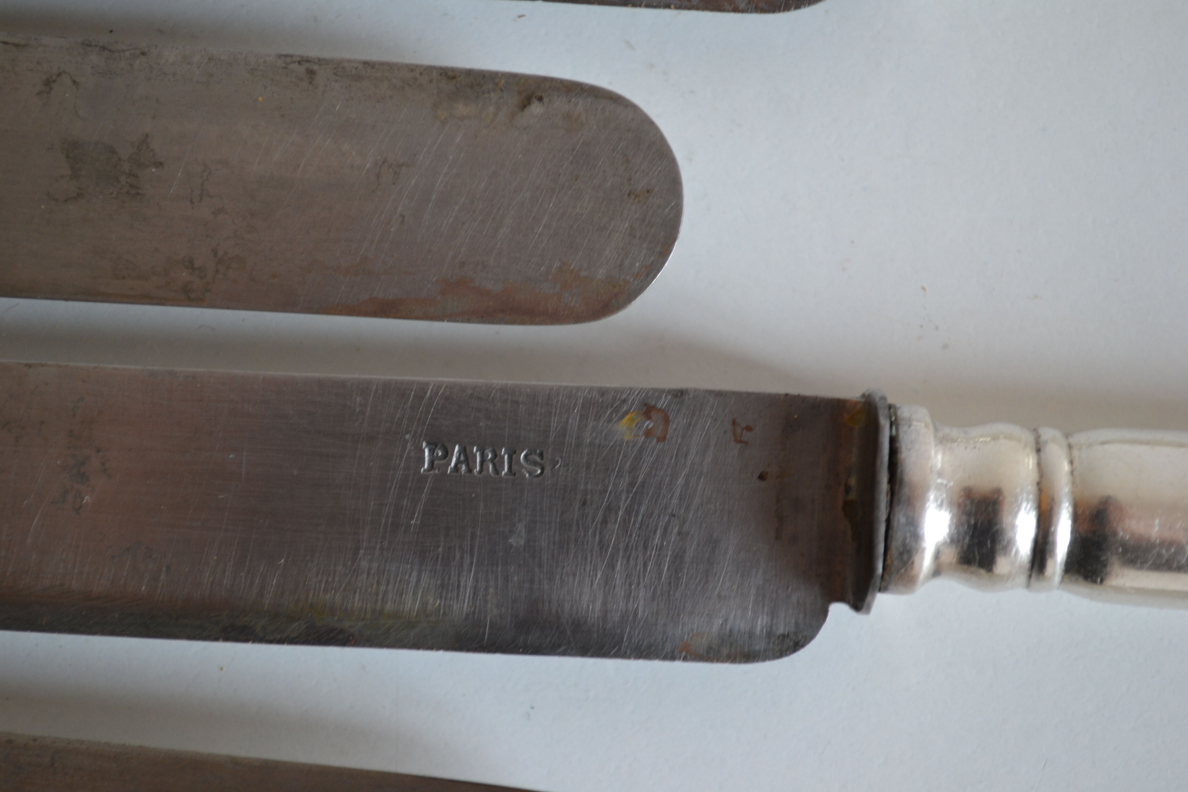 12 antique metal silver monogram table knives