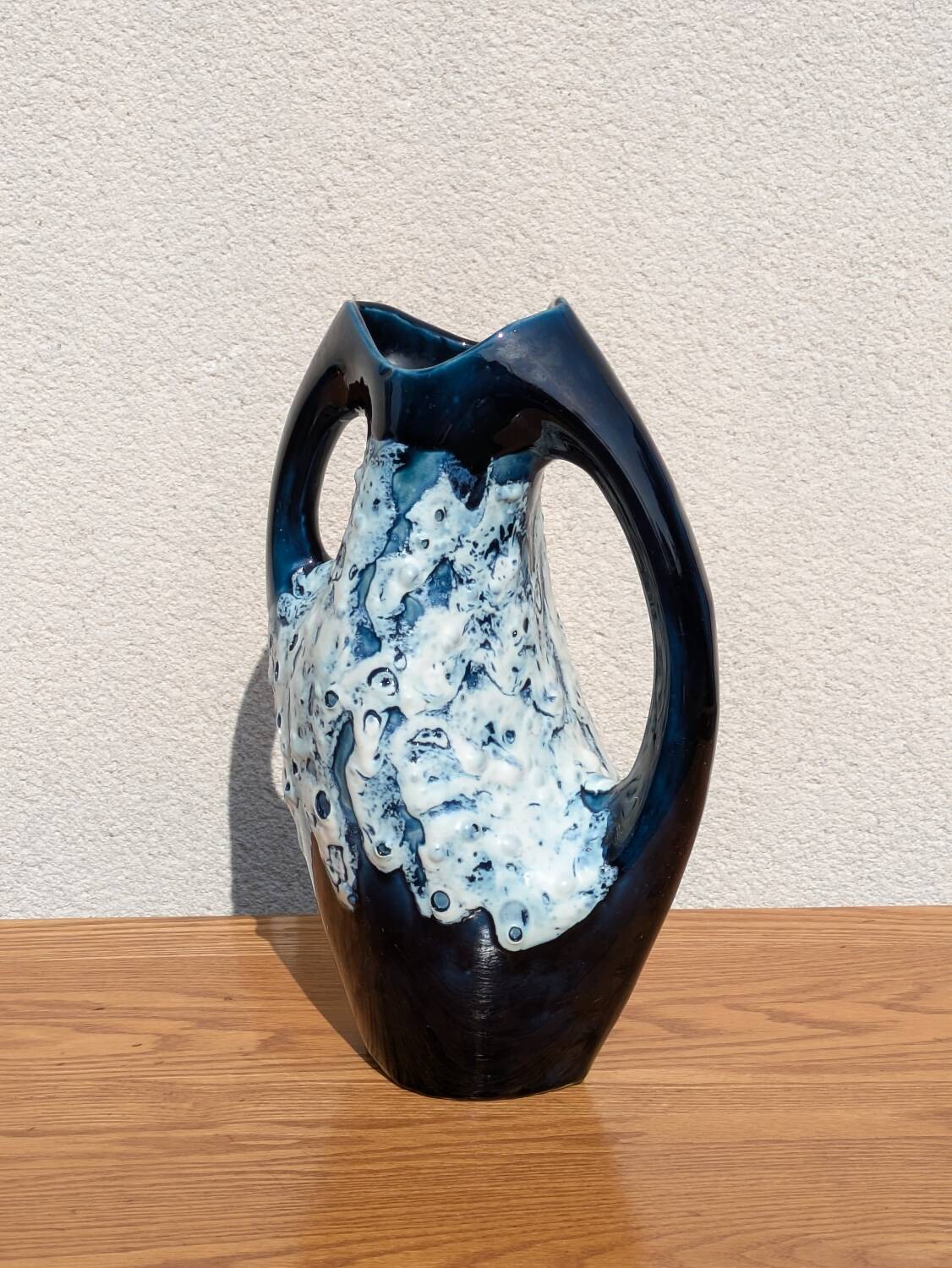 Vintage Vallauris vase from the 50s/60s – fat lava, sea foam, double handle