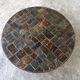 1970s round slate stone mosaic coffee table with sculptural metal base