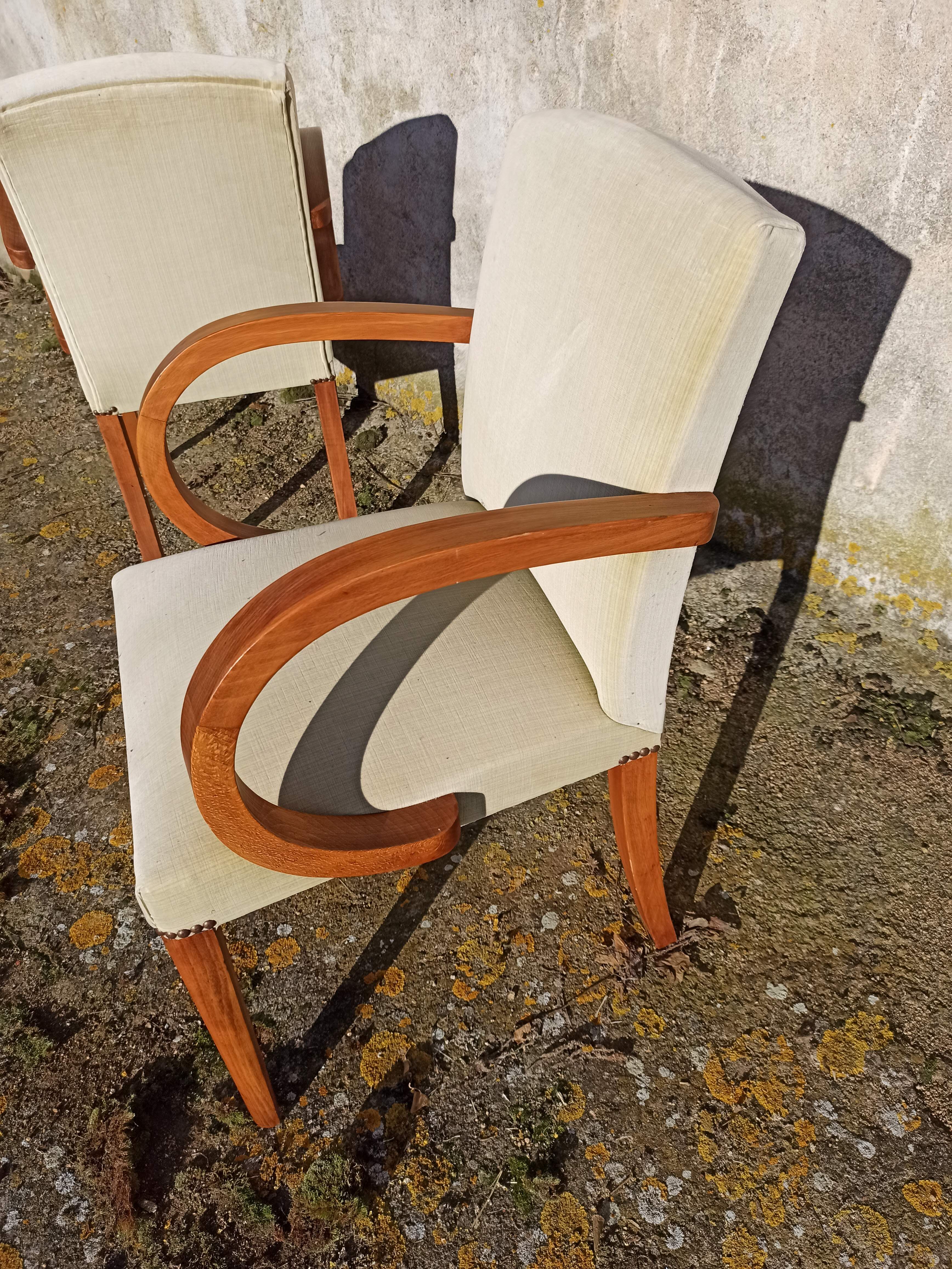Pair of bridge armchairs from the 50s off-white velvet