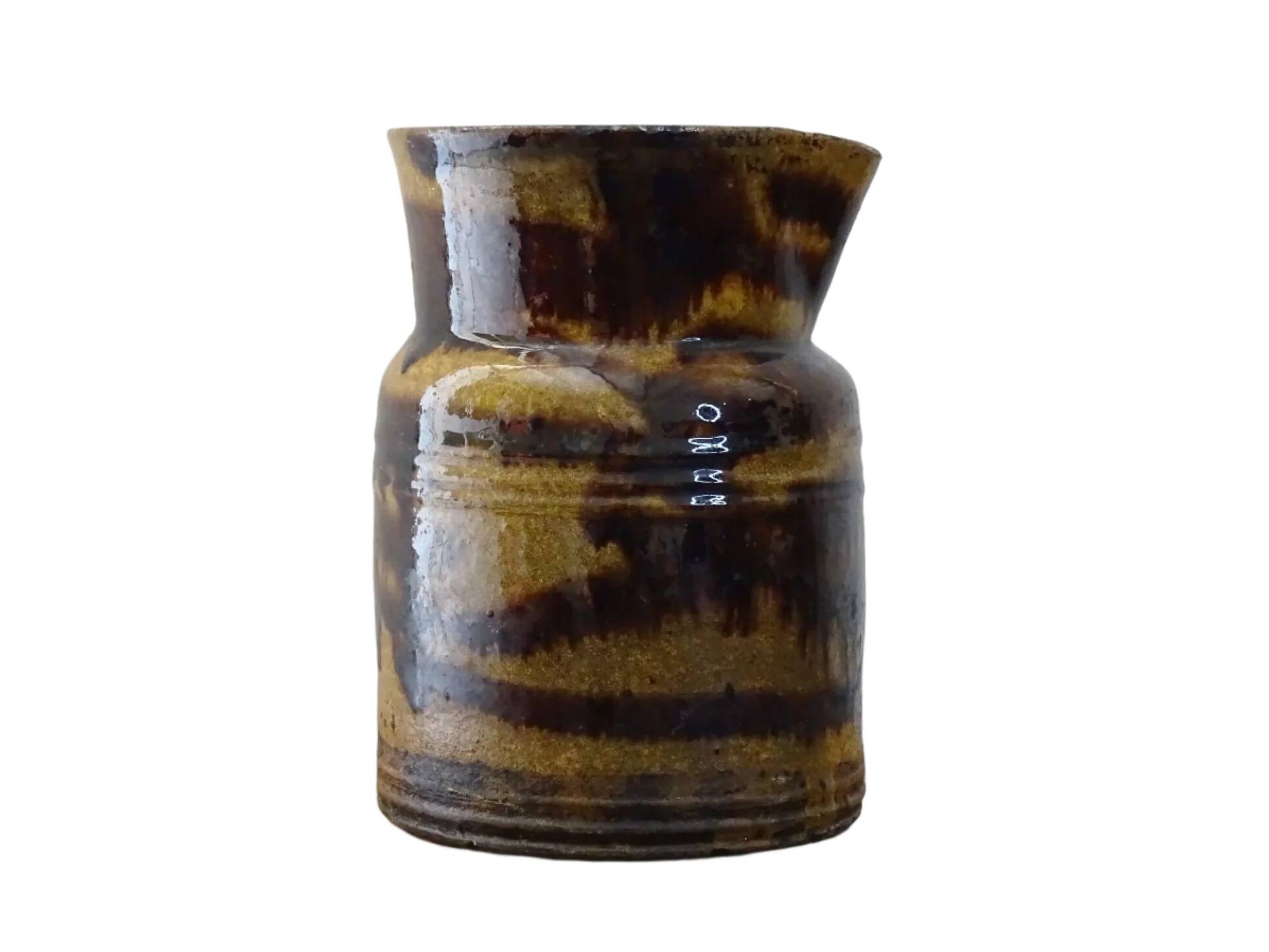 Cruche ancienne en céramique française de Dieulefit, à glace brune