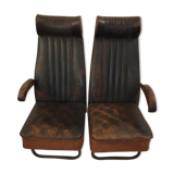 Vintage 1950s leather double-plane bus armchairs