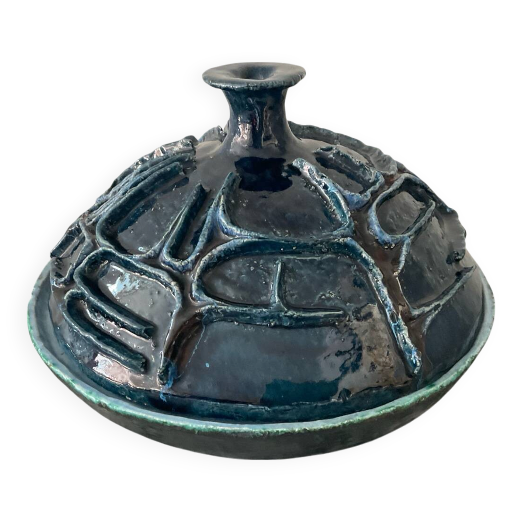 Vintage covered large pot in brutalist ceramic - Hungary