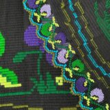 Floral handmade vintage rug, purple floral design with crochet border 145x174cm