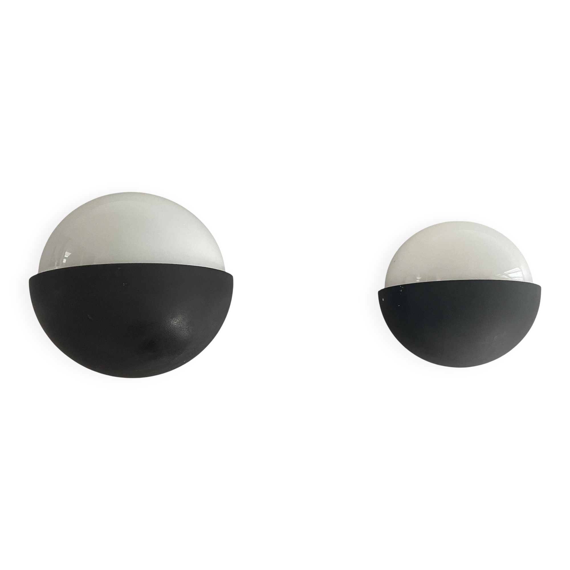 Round black metal wall lights, small and large set, by Bega, 1970s, Germany.