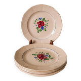Set of 6 digoin sarreguemines dessert plates with pink flowers