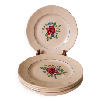 Lot de 6 assiettes à dessert digoin sarreguemines roses à fleurs