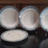 5 assiettes plates en Terre de Fer, faïence de Longwy modèle "Suzanne"