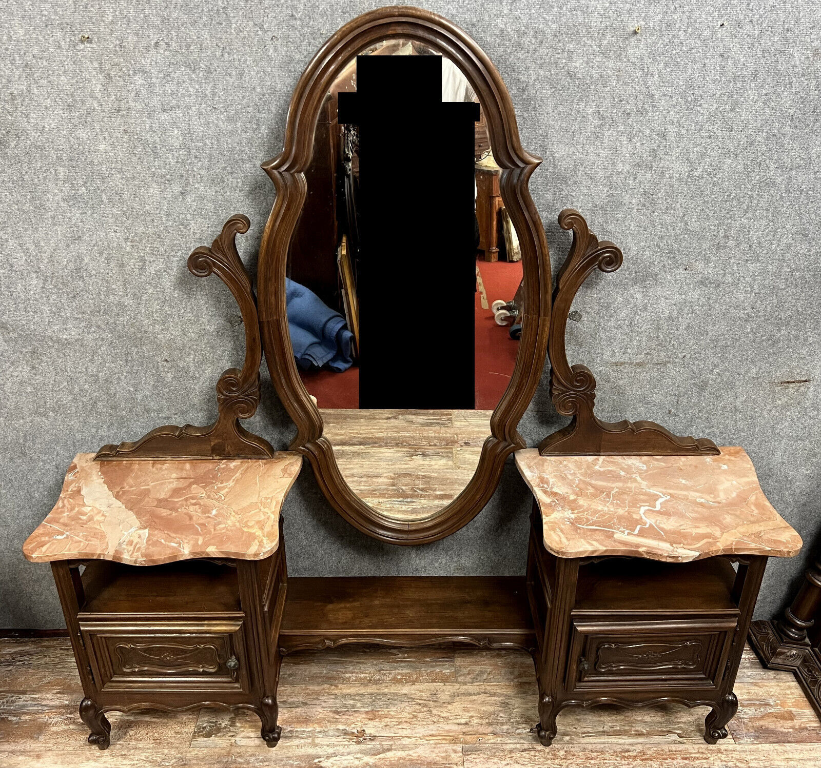 Coiffeuse psyché Louis XV Baroque en noyer vers 1850-1880