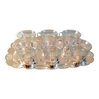 Set of six glass tea cups + silver plated shell by BMF / vintage year