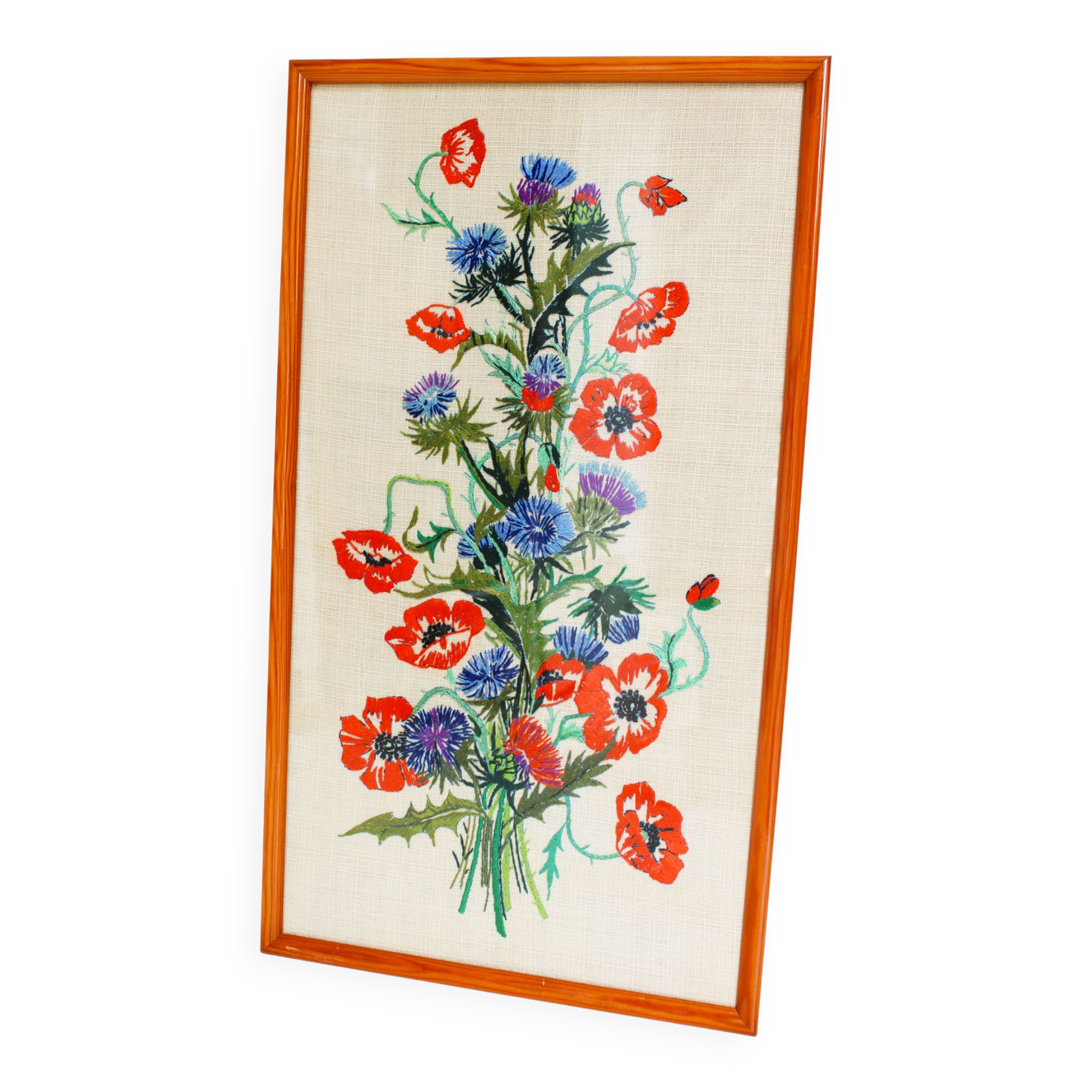 Kit Broderie Point De Croix Coquelicots Et Bleuets - Chemin De Table 40x100cm - Coton Haut De Gamme