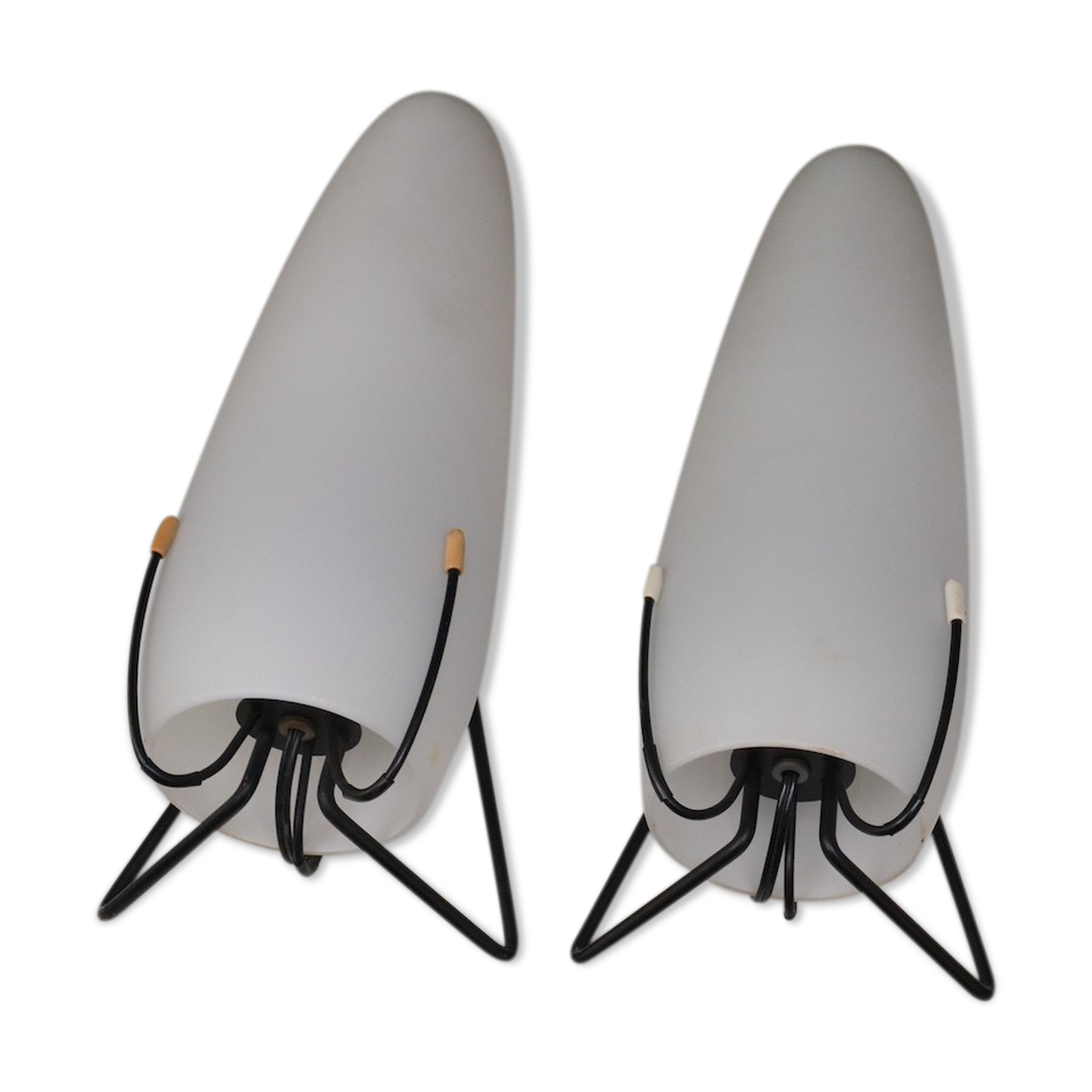 Pair of wall lamps louis kalff opaline wired metal