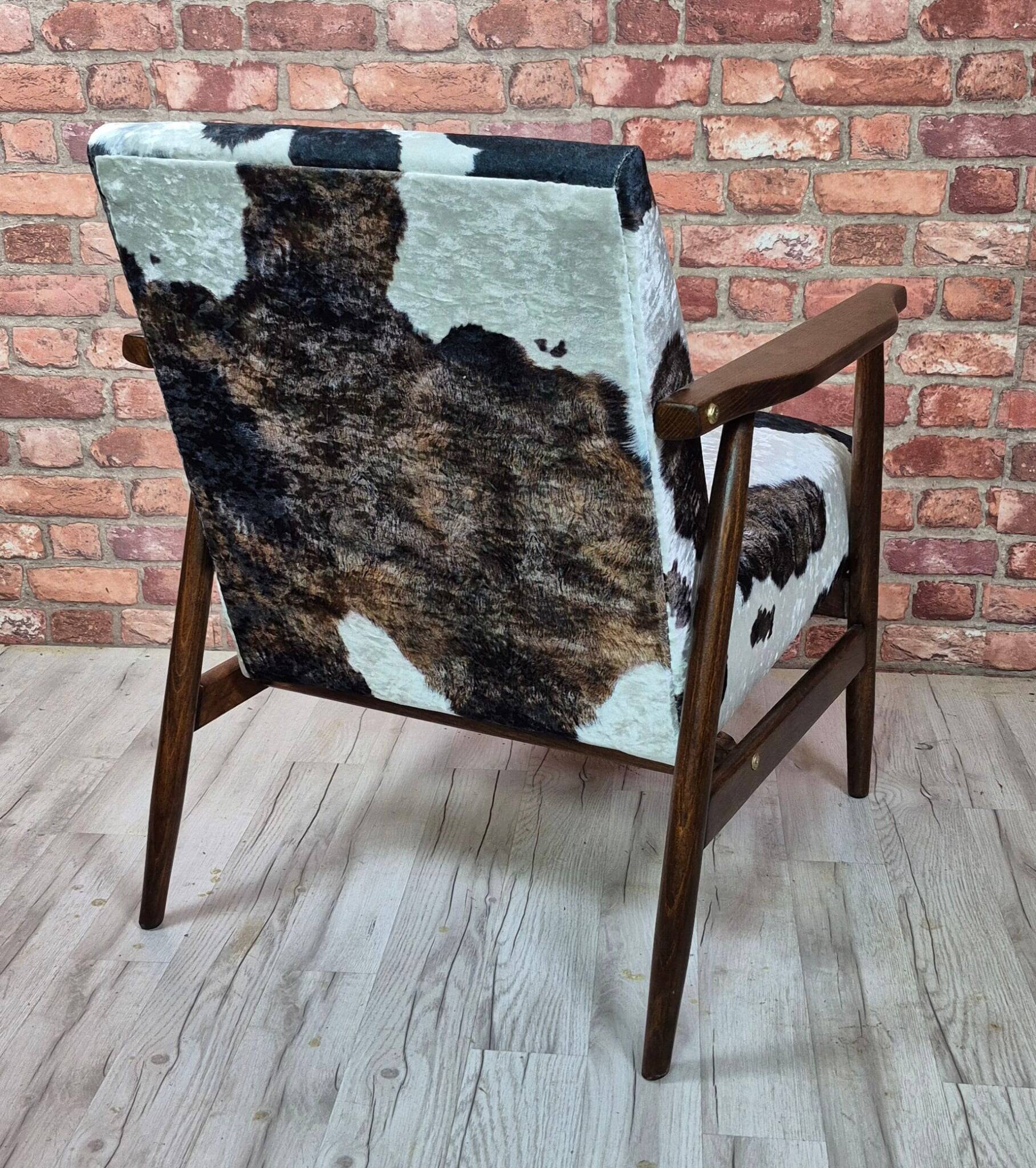 Restored Mid-Century Armchair Type B-7727 - Cowhide Print Velour - 1960s