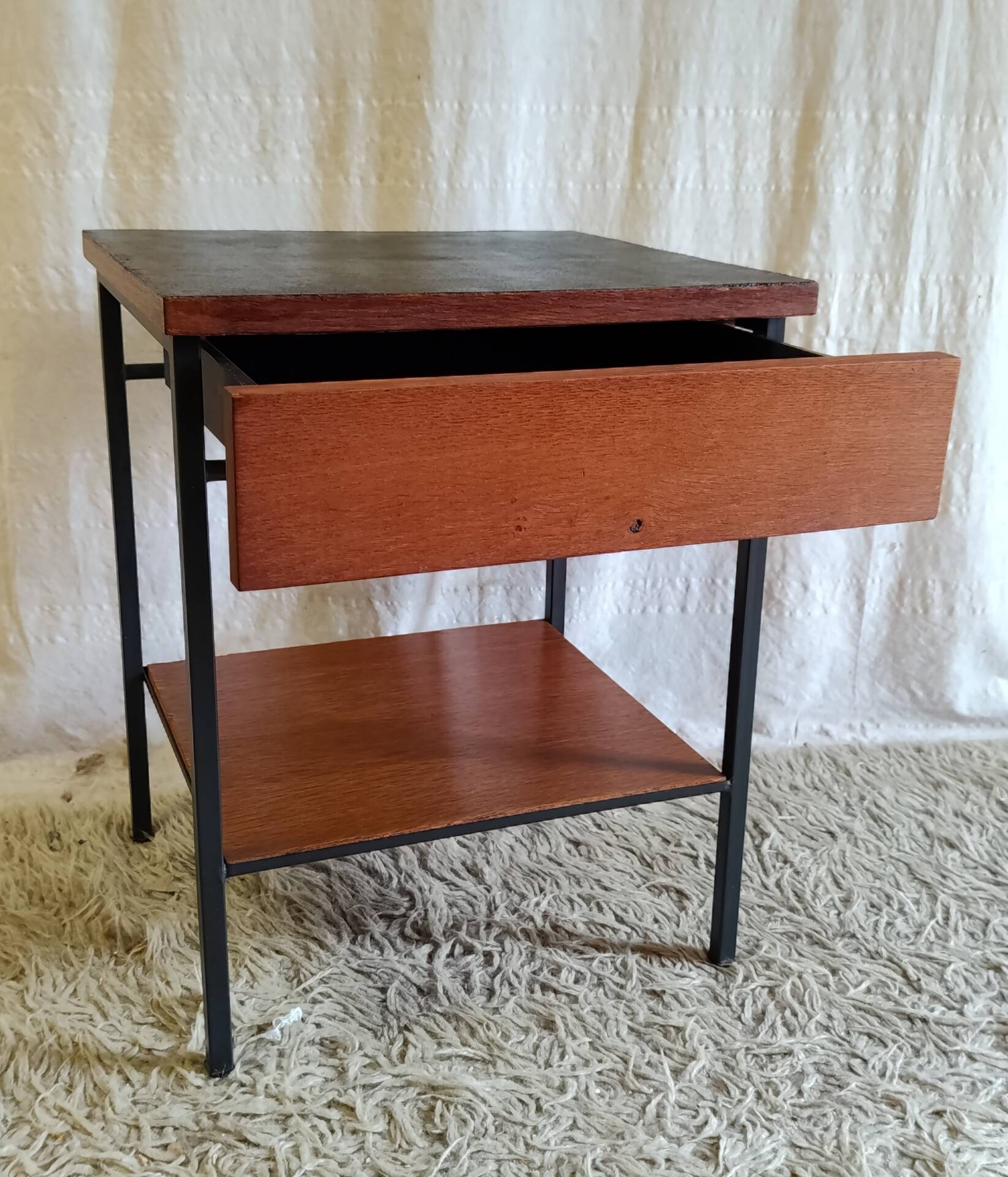 Modernist bedside table in wood and metal - 1950s/60s