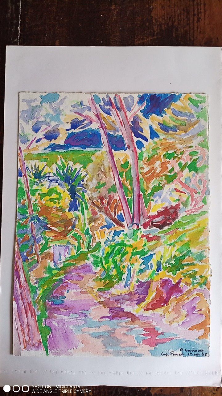Pierre Lacroux (1909-1993) Gouache - 38,5 x 28,5cm - cap ferrat August 78