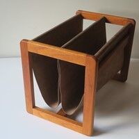 Aksel Kjersgaard teak and suede leather magazine rack 1960