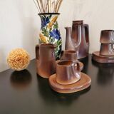 Coffee service 4 cups and under cups of potter signed Stocker