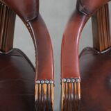 Set of two brown cowhide leather Chesterfield dining chairs