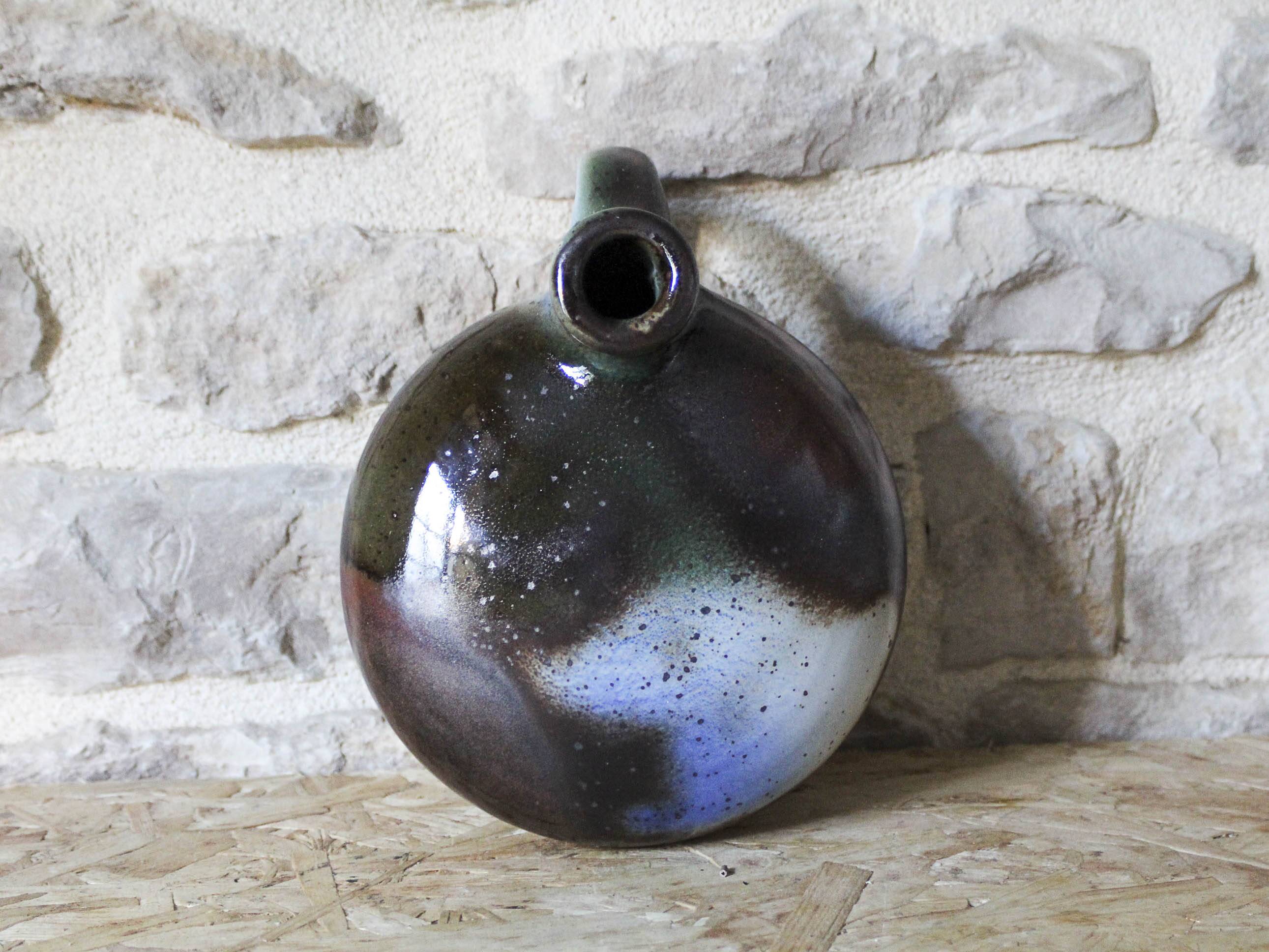 Enameled stoneware gourd signed