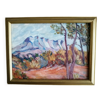 Tableau de la peintre Arlette FAVORY, huile sur carton entoilé "Sainte Victoire vue de Beaurecueil"