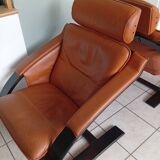 Pair of two black wooden armchairs in Scandinavian leather by Nelo Sweden, Roche Bobois