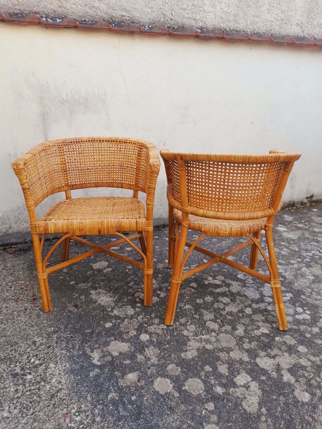2 vintage cane rattan armchairs