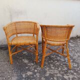 2 vintage cane rattan armchairs