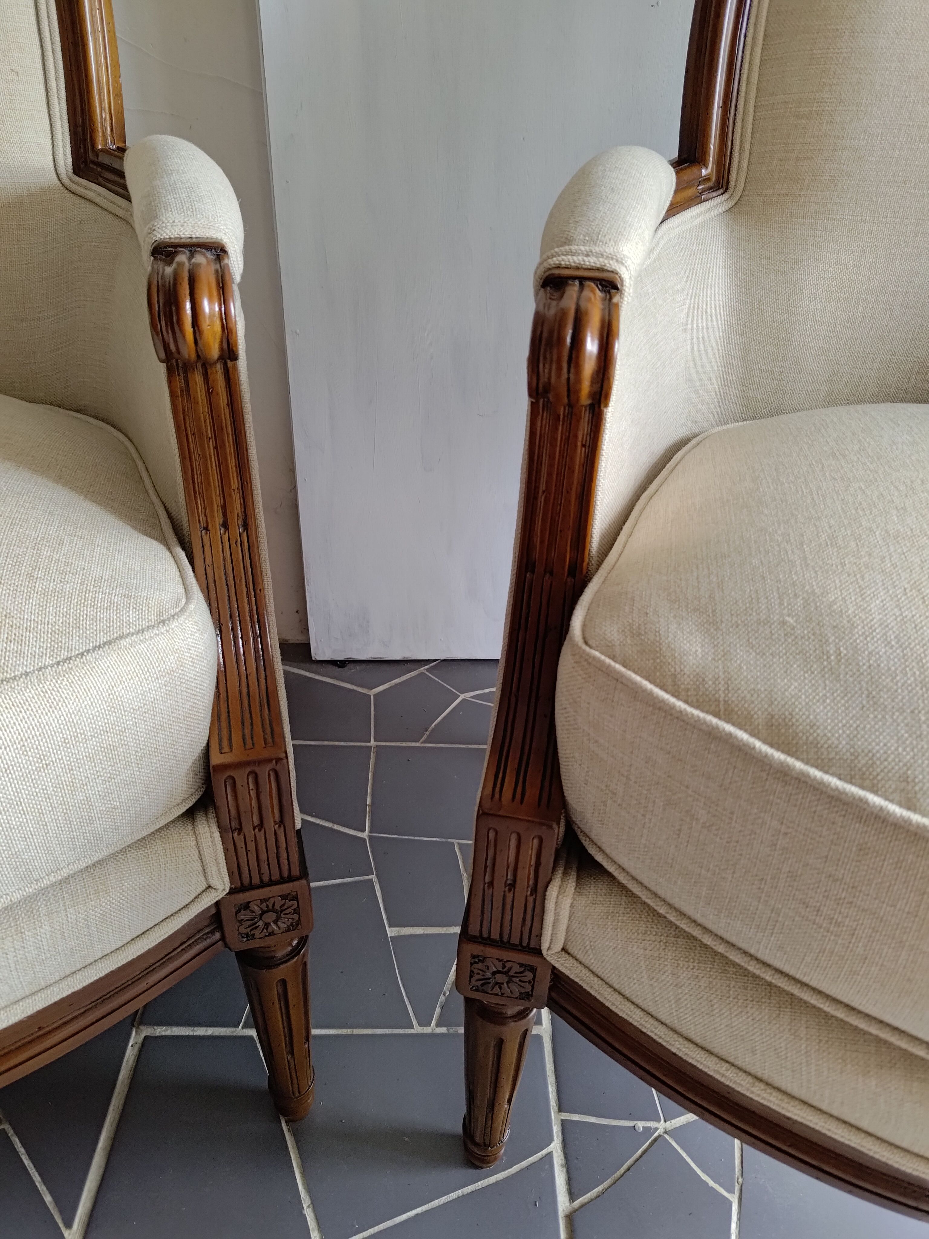 pair of Louis XVI style bergères armchairs