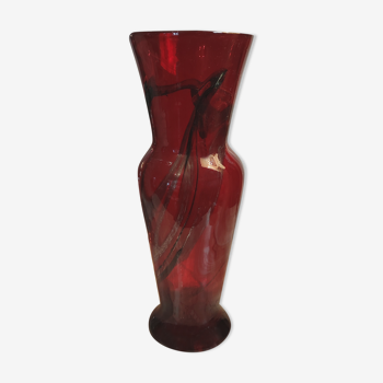 Ancien vase rouge pâte de verre Bob Le Bleis