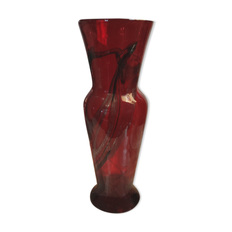 Ancien vase rouge pâte de verre Bob Le Bleis