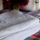 Set of 8 towels in embroidered damask white linen
