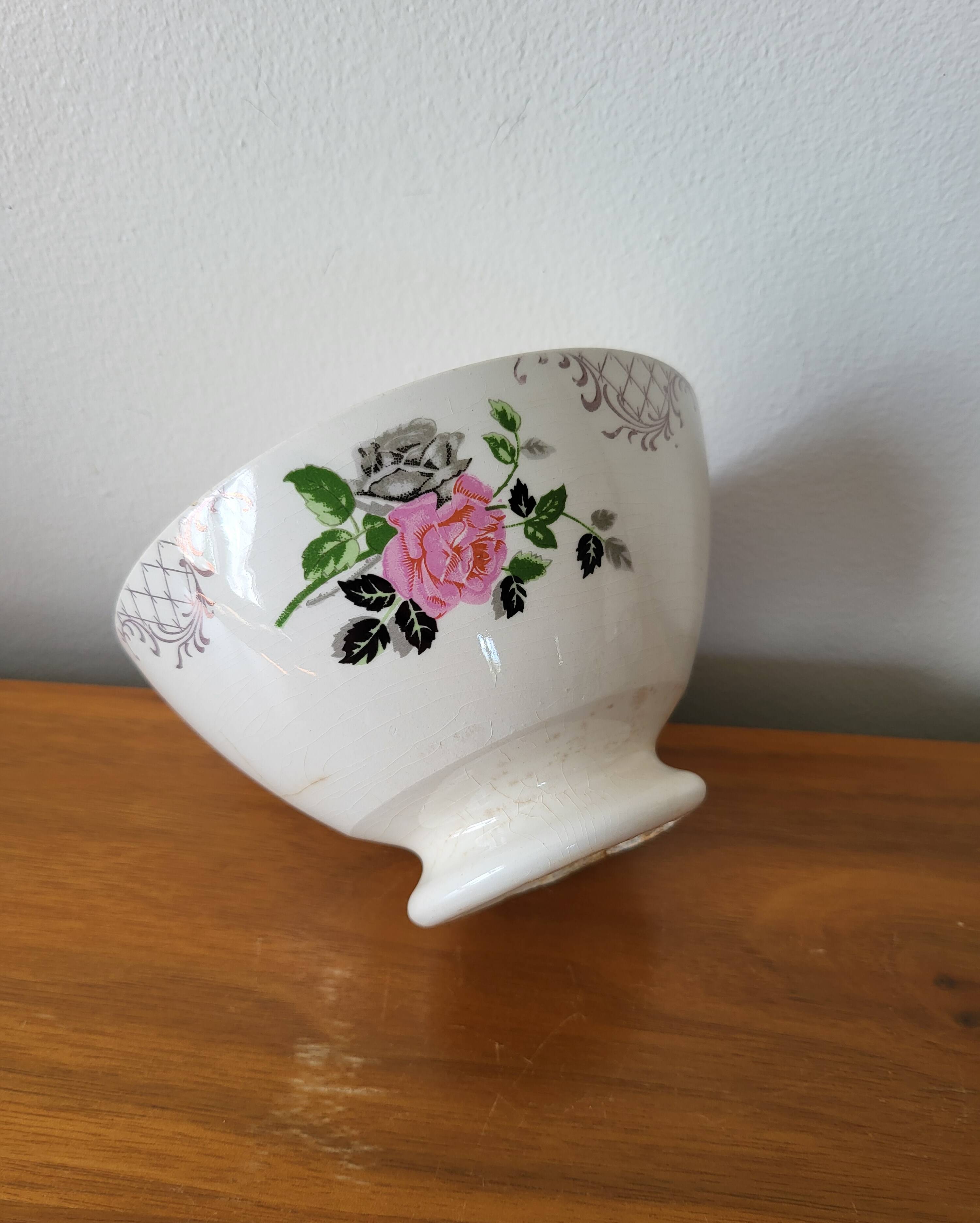 Old Faience Bowl SARREGUEMINES Rose Decoration